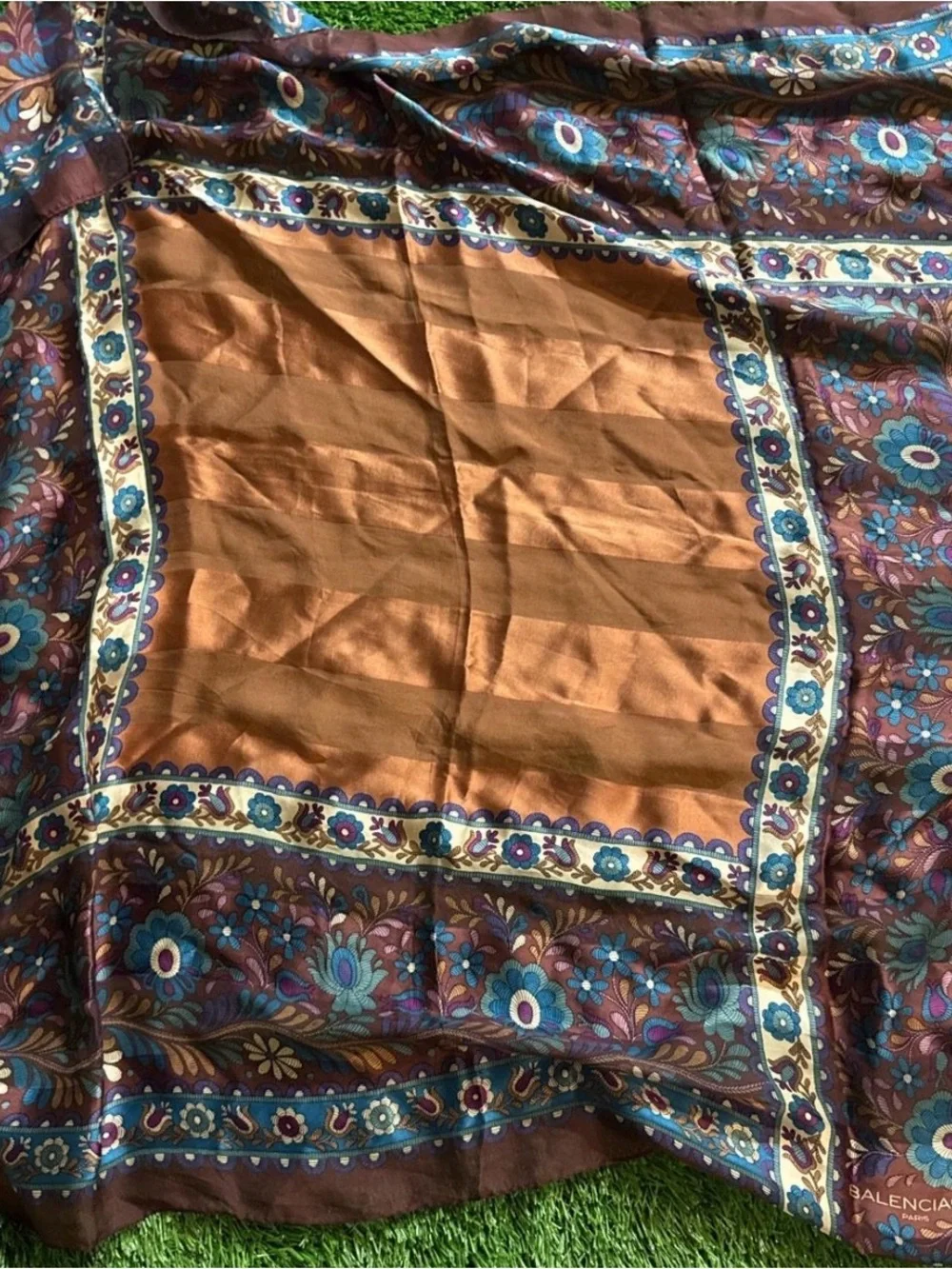 Balenciaga Brown Floral Scarf with paisley accents